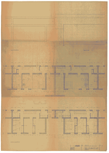 Image for Concorso nazionale casette per reduci. Casetta a 8 letti. Raggruppamento a schiera. Piano terreno, primo piano, tetto, fondazioni