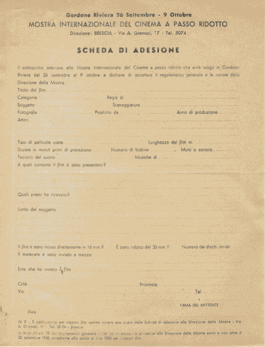 Image for Scheda di adesione alla Mostra Internazionale del Cinema a Passo Ridotto