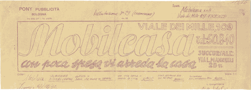 Image for Bozzetto per pubblicità "Mobilcasa con poca spesa vi arreda la casa. Viale dei Mille, 109 tel. 50.840 Succursale via L. Mannelli 25 r."