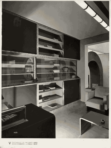 Image for V Triennale - Arti decorative e industriali - La Strada-Mostra d'ambienti moderni - Sudio-biblioteca della sala da soggiorno e studio su due piani di Franco Albini, Renato Camus, Paolo Masera, Giancarlo Palanti
