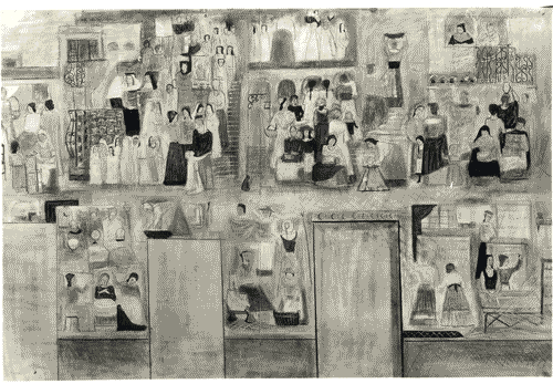 Image for VII Triennale - Mostra dei tessuti e dei ricami - Sezione dei merletti e dei ricami - Studio per la pittura murale "Le donne italiane al lavoro" di Gian Giacomo Dal Forno