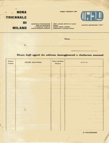 Image for Foglio di "Elenco degli oggetti che subirono danneggiamenti o risultano mancanti"