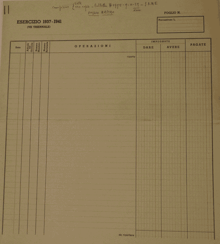 Image for Modulo "Esercizio 1934-1936", con appunto manoscritto "Mod. F1-VII° - Foglio Mastro per Capitolo"