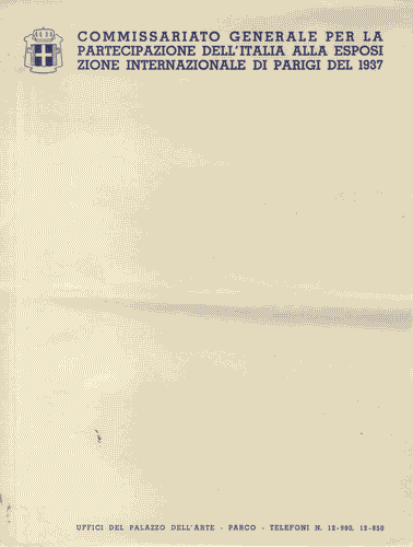 Image for Carta intestata "Commissariato Generale per la partecipazione dell'Italia alla Esposizione Universale di Parigi" del 1937