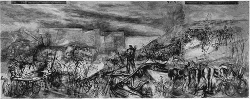 Image for X Triennale - Palazzo dell'Arte - Atrio e vestibolo del piano terreno - Pittura murale "la trebbiatura" - Giuseppe Zigaina