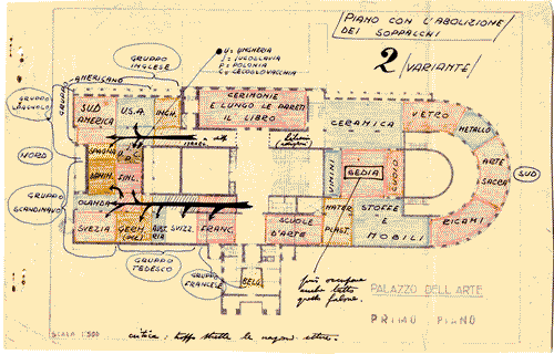 Image for Palazzo dell'Arte. Proposta di allestimento. Primo piano. Variante della suddivisione degli spazi. Annotazioni manoscritte