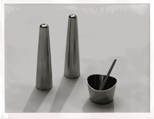 Image for XII Triennale - Mostra internazionale del vetro e dell'acciaio - Salsiera, saliera e pepiera in acciaio inossidabile - Robert Welch