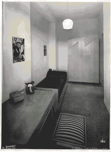 Image for IX Triennale - Quartiere sperimentale della Triennale di Milano (QT8) - Mostre speciali al QT8 in occasione della Nona Triennale - Casa INA-Casa a 11 piani - Alloggio n. 14 - Camera da letto singola