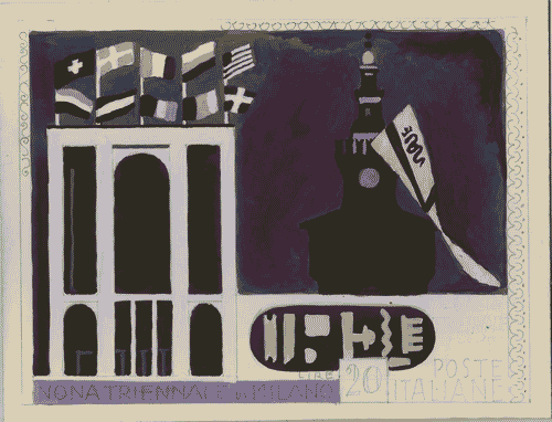 Image for Cartoncino con applicato bozzetto per francobollo celebrativo della IX Triennale