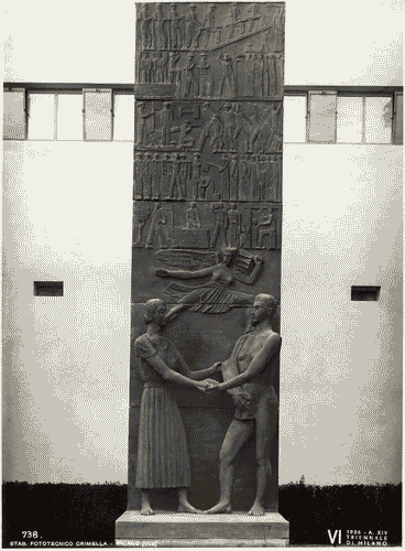 Image for VI Triennale - Padiglione nel parco Sempione - Stele "la partenza del volontario" di Piero Fornasetti