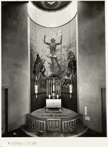 Image for V Triennale - Mostre nel parco - Padiglione della mostra d'arte sacra - Altare di Enrico Ratti - Pittura murale "l'ascensione" di Enzo Morelli