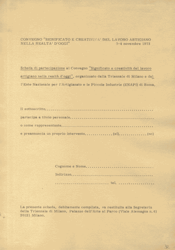 Image for Scheda di partecipazione al convegno "Significato e creatività del lavoro artigiano nella realtà d'oggi"