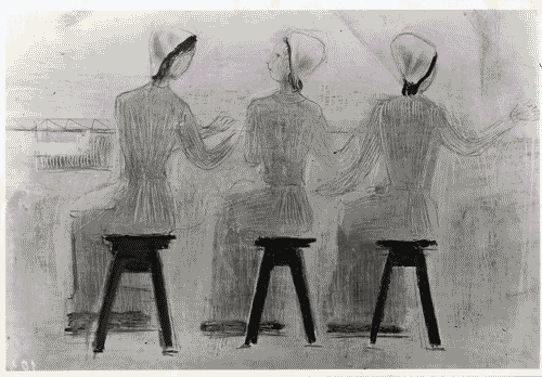 Image for VII Triennale - Mostra dei tessuti e dei ricami - Sezione dei merletti e dei ricami - Studio per la pittura murale "Le donne italiane al lavoro" di Gian Giacomo Dal Forno