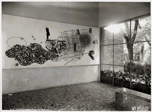 Image for VI Triennale - Padiglione nel parco Sempione - Mostra internazionale di architettura - Architettura italiana - Andito di passaggio con accesso su viale Alemagna - Composizione grafica di Giaci Mondaini