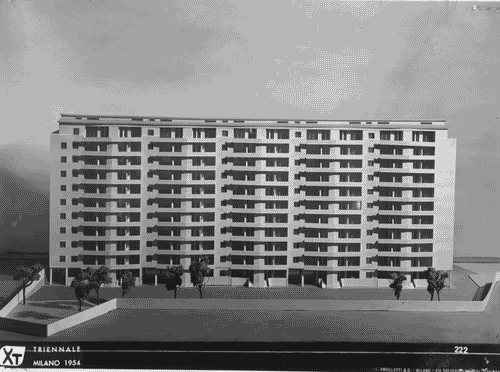 Image for X Triennale - Mostra della casa - Sezione del quartiere sperimentale della Triennale QT8 - Modello in scala della casa a 11 piani per alloggi per impiegati statali (I.N.C.I.S.) - Piero Bottoni