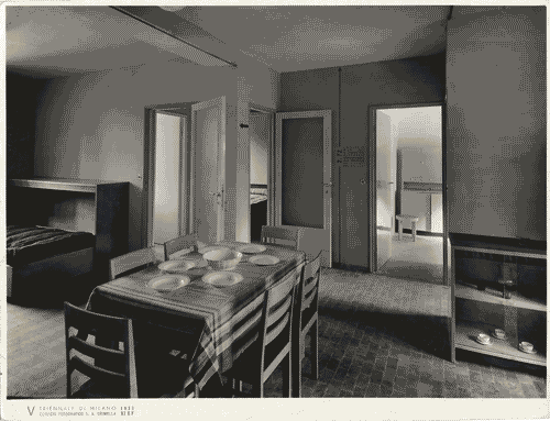 Image for V Triennale - Mostra dell'abitazione - Gruppo di elementi di case popolari di Enrico Griffini e Piero Bottoni - Stanza di soggiorno-letto di un alloggio tipo di 35,50 mq.