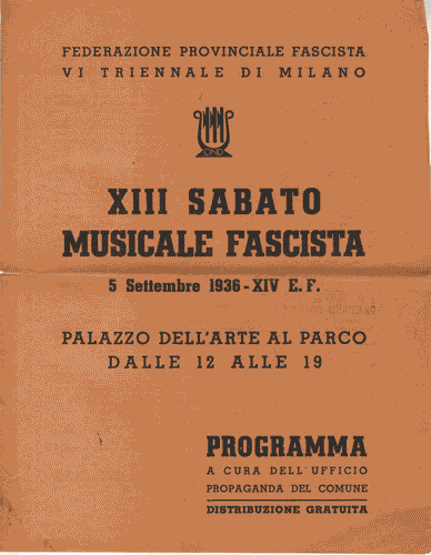 Image for Volantino del "XIII sabato musicale fascista", di colore arancione, con programma
