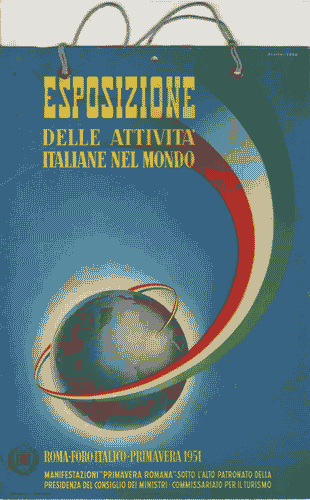 Image for Cartello promozionale per mezzi pubblici dell'Esposizione delle Attività Italiane nel Mondo, a Roma, primavera 1951
