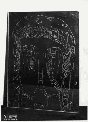 Image for VII Triennale - Mostra dei metalli e dei vetri - Produzione Salir - Specchio in vetro inciso di Piero Fornasetti