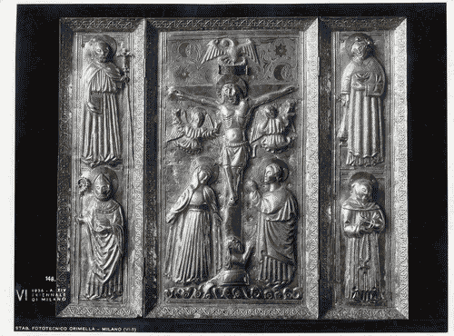 Image for Altarolo da campo di argento sbalzato, a tre scomparti