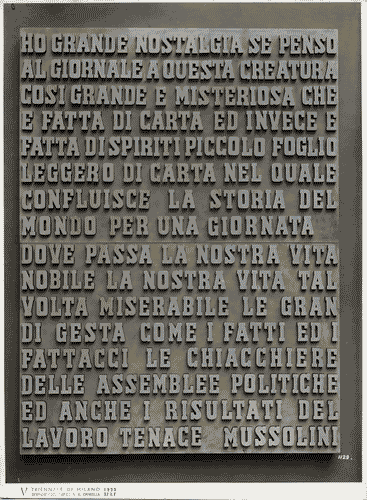 Image for V Triennale - Mostre nel parco - Padiglione della stampa - Stampa italiana contemporanea - Tabella con le parole di Mussolini