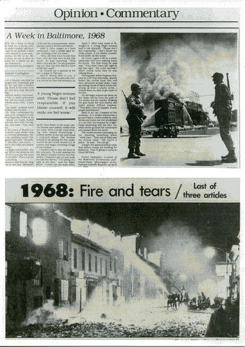 Image for XVII Triennale - Le città del mondo e il futuro delle metropoli - Partecipazioni internazionali - Collage con immagini degli scontri nel centro di Baltimora del 1968