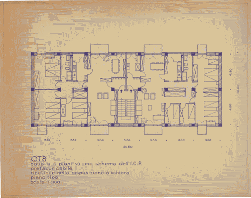 Image for Casa a quattro piani su schema ICP prefabbricabile ripetibile nella disposizione a schiera. Piano tipo. Arredamento
