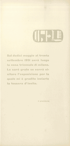 Image for Invito allegato a tessera omaggio per visitare la IX Triennale