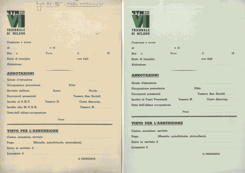 Image for Foglio matricolare, in due versioni cromatiche, con logo di Mario Sironi