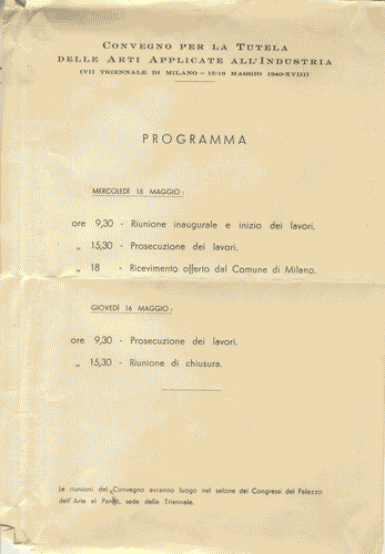 Image for Volantino con il programma del "Convegno per la Tutela delle Arti Applicate all'Industria"