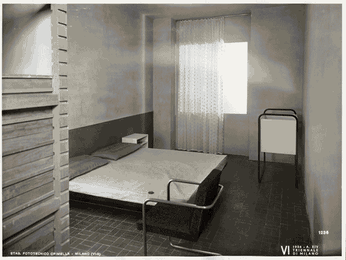 Image for VI Triennale - Padiglione nel parco Sempione. Mostra dell'abitazione - Alloggio n. 4: tipo di alloggio di due locali per quattro persone - Camera daletto matrimoniale