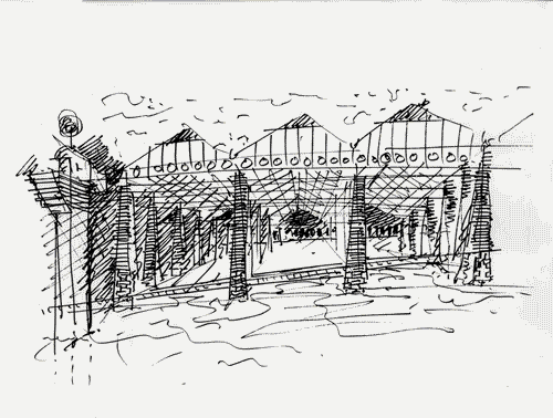 Image for Le città immaginate - Nove progetti per nove città. Sezione progettuale -Venezia (La trasformazione dell'Arsenale) - Schizzo prospettico del progetto di recupero dei Capannoni dell'Arsenale Militare di Venezia di Vojteh Ravnikar