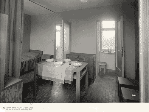 Image for V Triennale - Mostra dell'abitazione - Gruppo di elementi di case popolari di Enrico Griffini e Piero Bottoni - Stanza di soggiorno-letto di un alloggio tipo di 35,50 mq.
