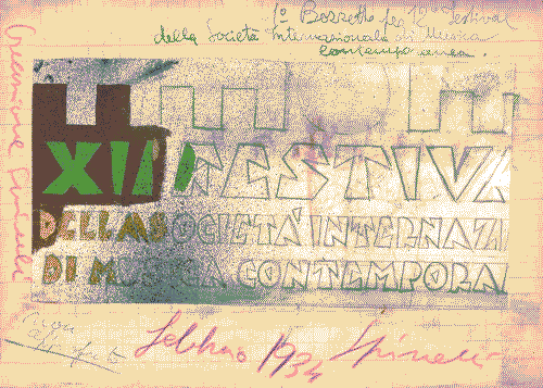 Image for Bozzetto (prima versione) di cartellino pubblicitario per "XII Festival della Società Internazionale di Musica Contemporanea, Firenze"