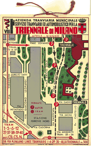 Image for Cartello promozionale per mezzi pubblici "Azienda Tranviaria Municipale. Servizio Tranviario ed Automobilistico per la Triennale di Milano"