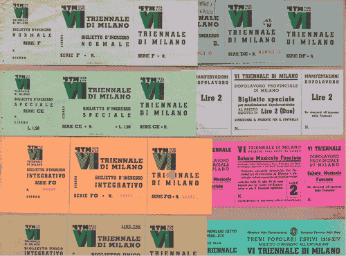 Image for Biglietto per la VI Triennale, in diverse versioni cromatiche, fissato su un foglio di supporto