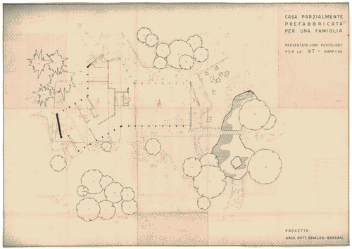 Image for Parco. Padiglione per esposizione di mobili di serie. Casa parzialmente prefabbricata per una famiglia