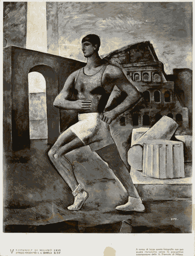 Image for V Triennale - Arti decorative e industriali - La Strada-Mostra d'ambienti moderni - Pittura murale "Marciatore" di Giuseppe Montanari