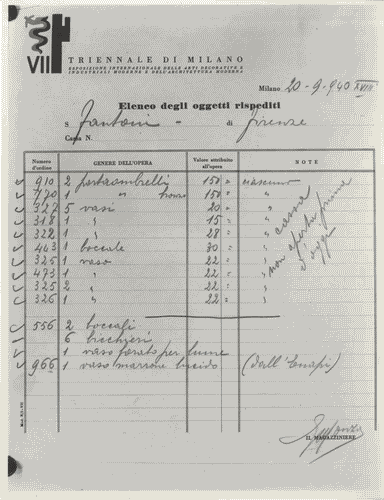 Image for Stampa fotografica del modulo "Elenco degli oggetti rispediti", con elenco manoscritto e logo di Enrico Ciuti