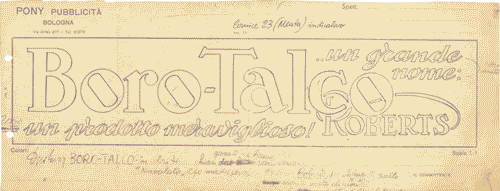Image for Bozzetto per pubblicità "..un grande nome: Boro-talco Roberts. Un prodotto meraviglioso!"
