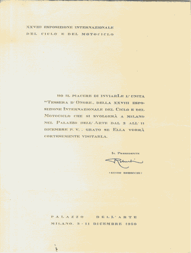 Image for Biglietto-invito per la XXVIII Esposizione Internazionale del Ciclo e del Motociclo