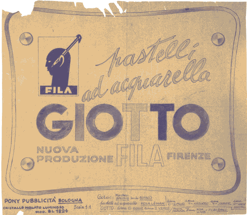 Image for Bozzetto per insegna pubblicitaria "pastelli ad acquarello Giotto. Nuova produzione FILA Firenze"