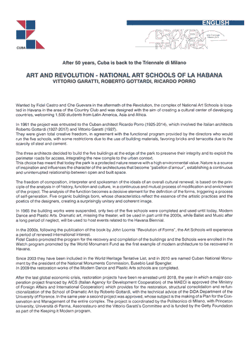 Image for Volantino di presentazione del padiglione di Cuba: "Art and Revolution - National Art Schools of La Habana. Vittorio Garatti, Roberto Gottardi, Ricardo Porro"