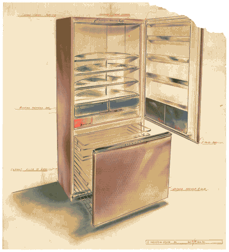 Image for Mostra internazionale dell'Industrial Design. Progetto non identificato di frigorifero. Disegno a colori