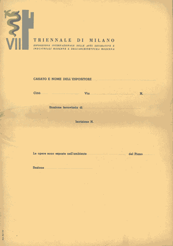 Image for Modulo "Casato e nome dell'espositore. Opere esposte nell'ambiente" (Mod. R/1-VII)