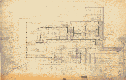 Image for Architettura ospedaliera. Lovell Health House, LA. Piano soggiorno. Annotazioni manoscritte