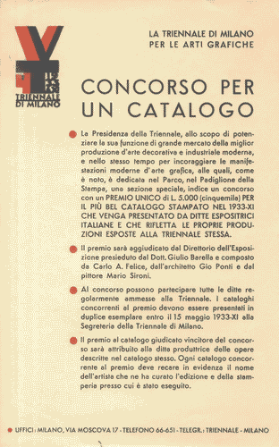 Image for Volantino di presentazione del "Concorso per un Catalogo", con logo di Mario Sironi, e intestazione "La Triennale di Milano per le arti grafiche"