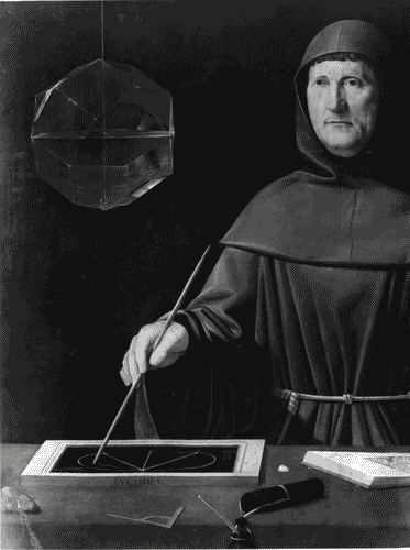 Image for IX Triennale - Studi sulle proporzioni - Ritratto del matematico Luca Pacioli, dipinto attribuito a Jacopo de' Barbari, particolare