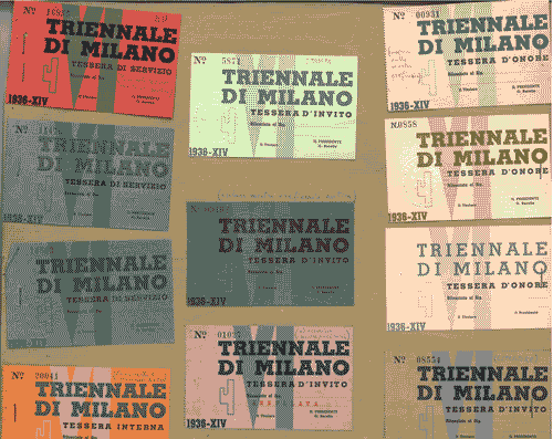 Image for Tessera per la VI Triennale, in diverse versioni cromatiche, fissata su un foglio di supporto