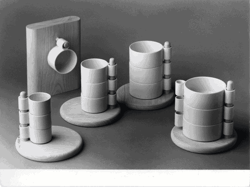 Image for XV Triennale - Sezione italiana. Lo spazio vuoto dell'habitat - Servizio di tazze in ceramica smaltata "Index" di Jacqueline Hall e Ambrogio Pozzi